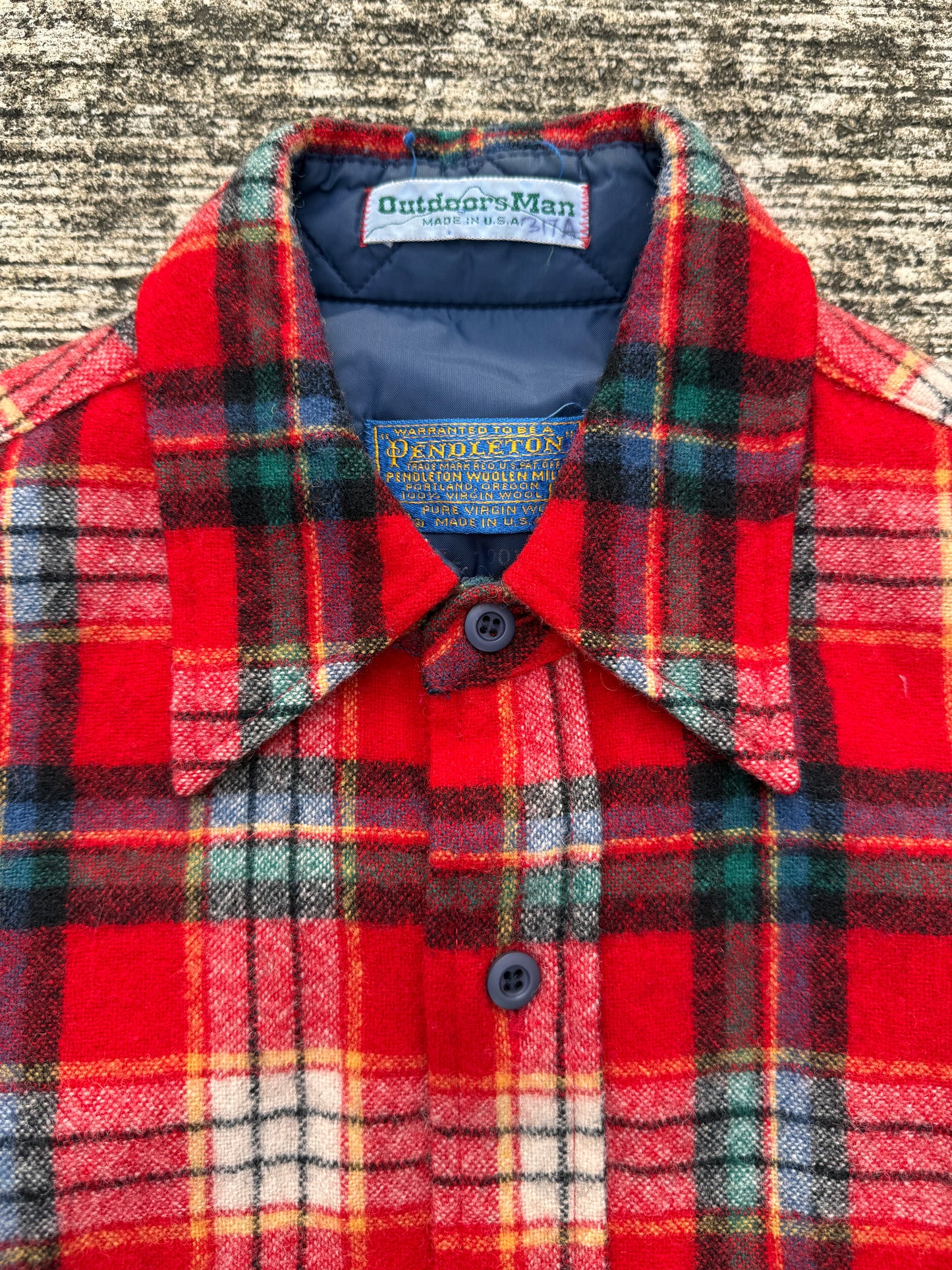 Vintage Pendleton OutdoorsMan Wool Shirt Red Tartan Plaid USA Made