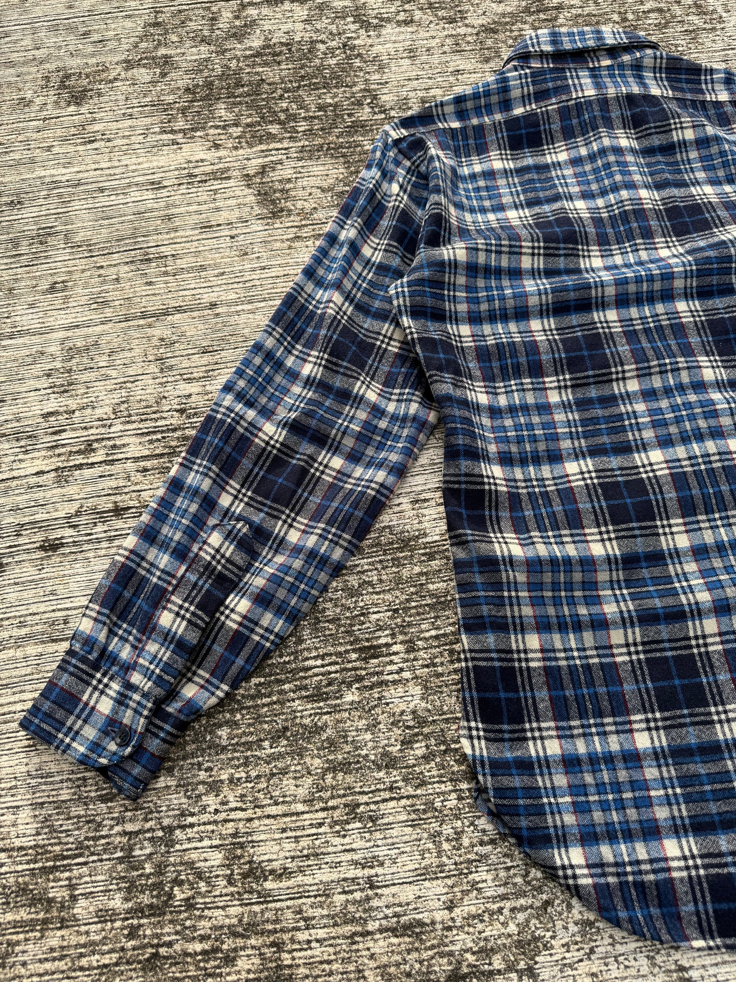 Vintage Pendleton Wool Plaid Shirt Navy Blue Cream USA Made