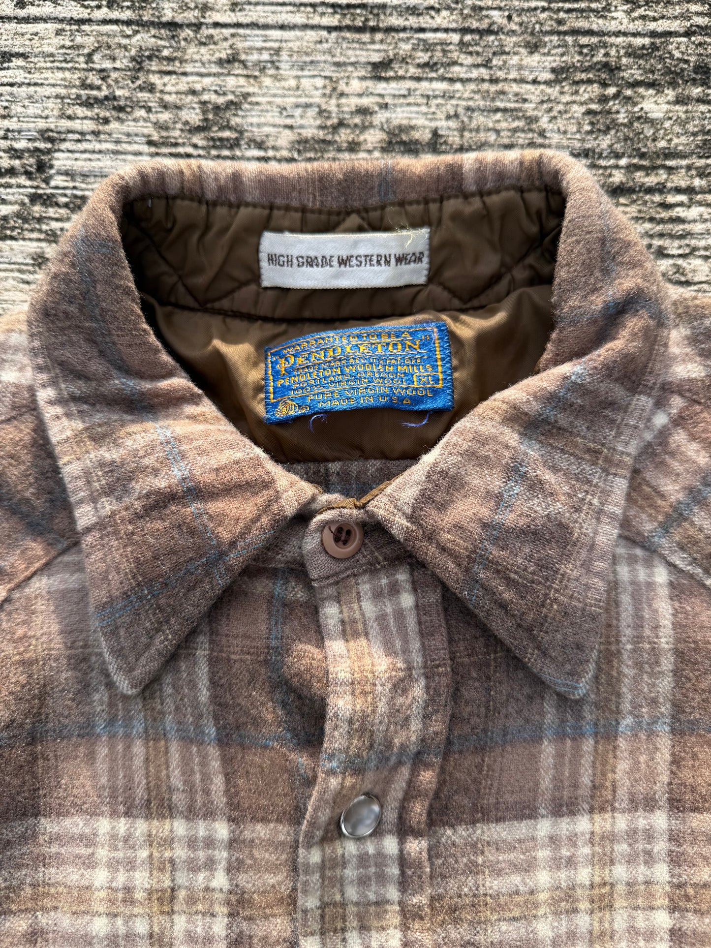Vintage Pendleton High Grade Western Wear Wool Shirt Brown Plaid USA Made