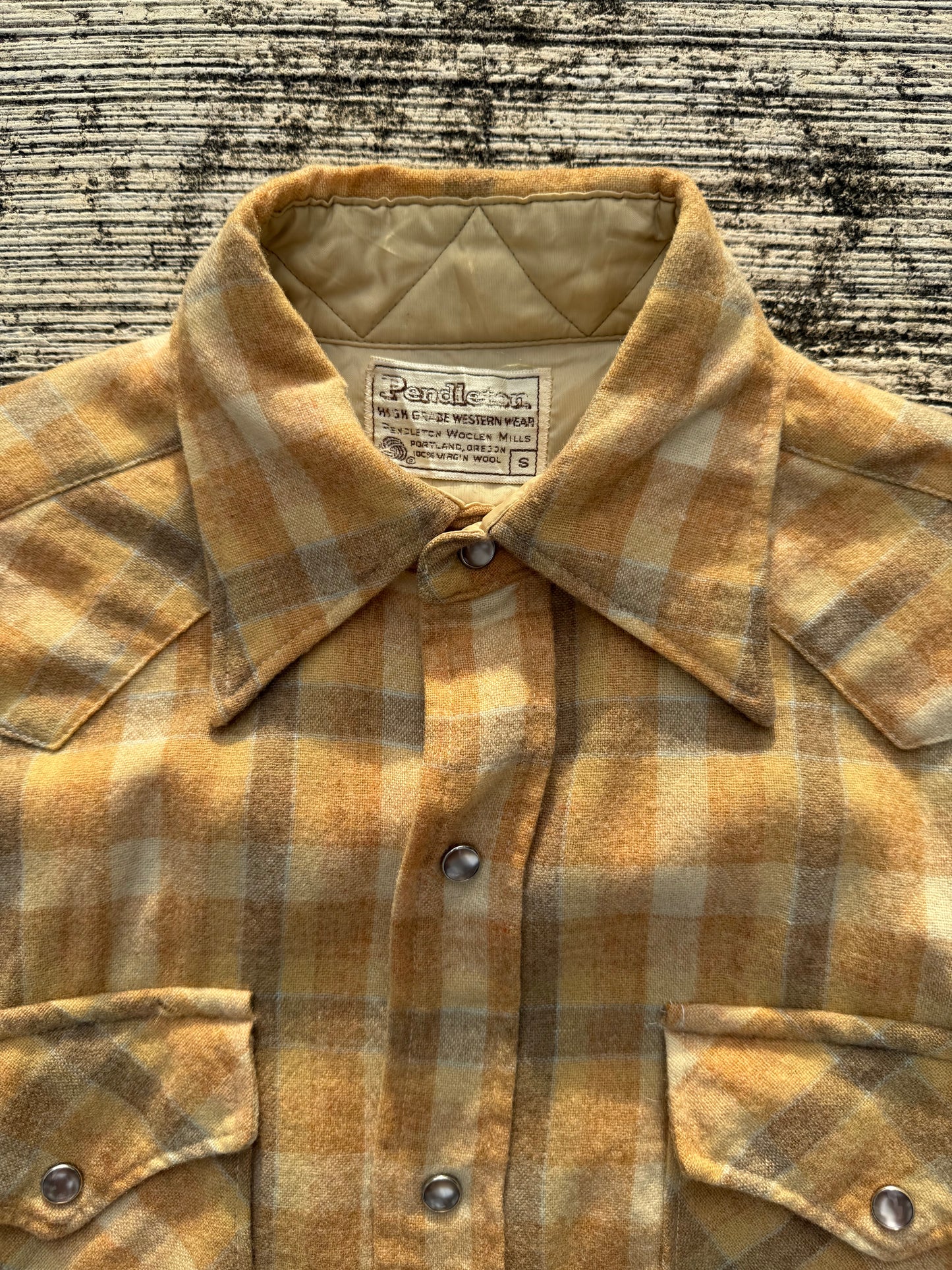 Vintage Pendleton High Grade Western Wear Wool Plaid Shirt Yellow Camel USA Made