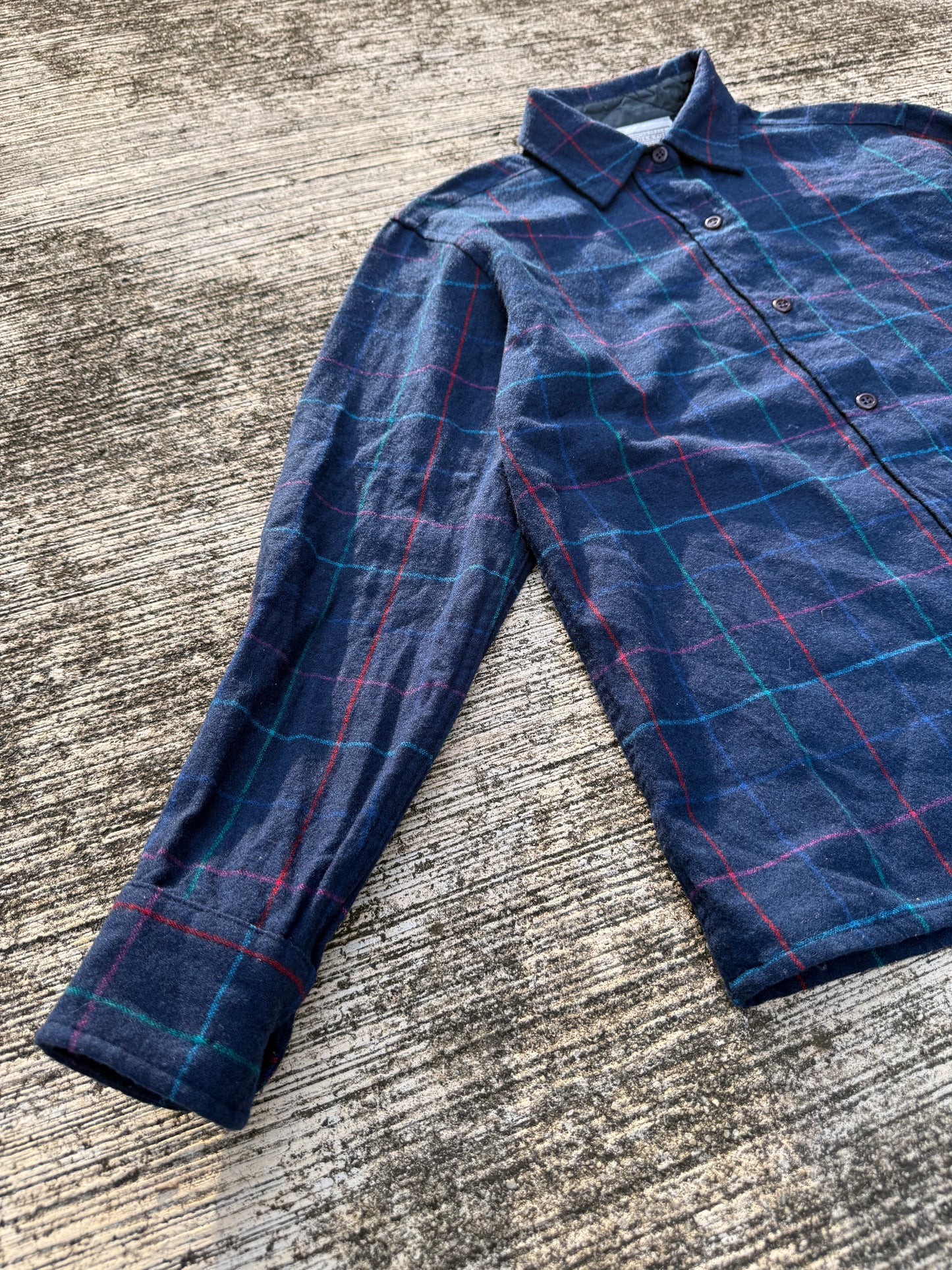 Vintage Pendleton Wool Flannel Shirt Navy Check Plaid USA Made