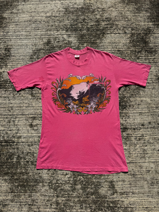 Vintage 70s–80s Designs Alive Surf Sunset Pocket Tee Pink Single Stitch USA