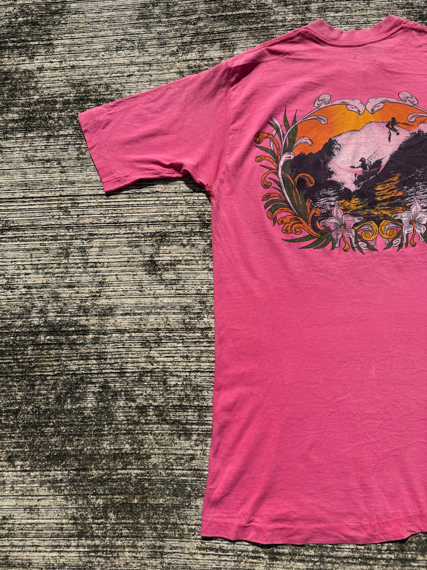 Vintage 70s–80s Designs Alive Surf Sunset Pocket Tee Pink Single Stitch USA