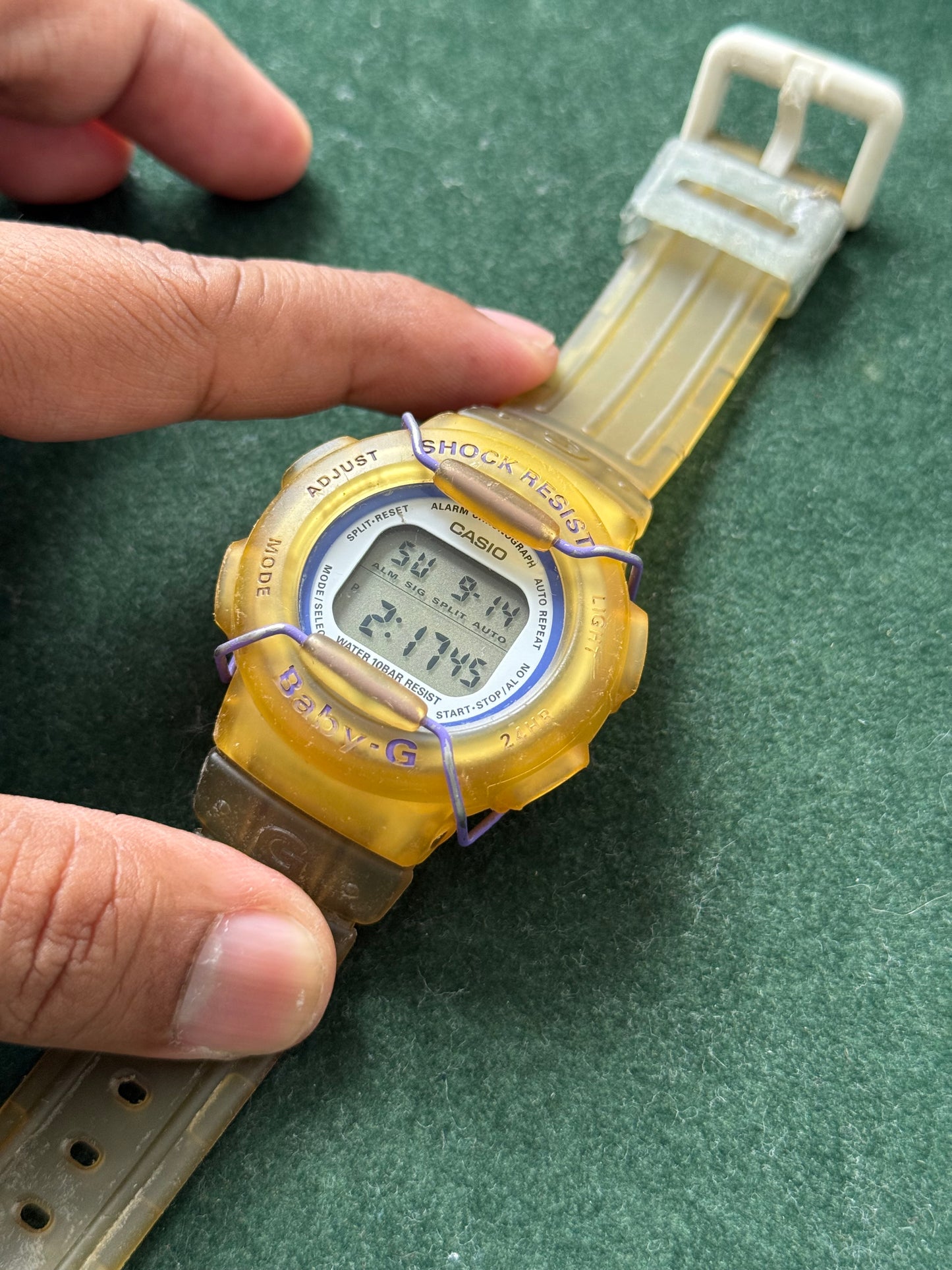 Vintage Casio Baby-G BG-210 Yellow Transparent Digital Watch 1990s
