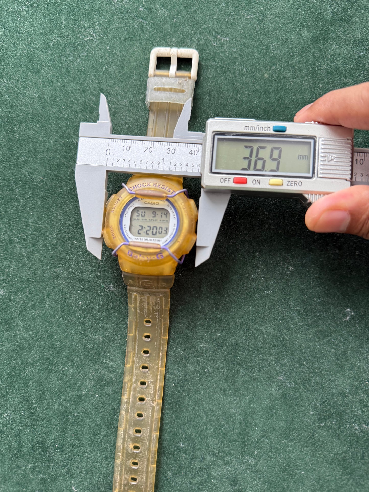 Vintage Casio Baby-G BG-210 Yellow Transparent Digital Watch 1990s