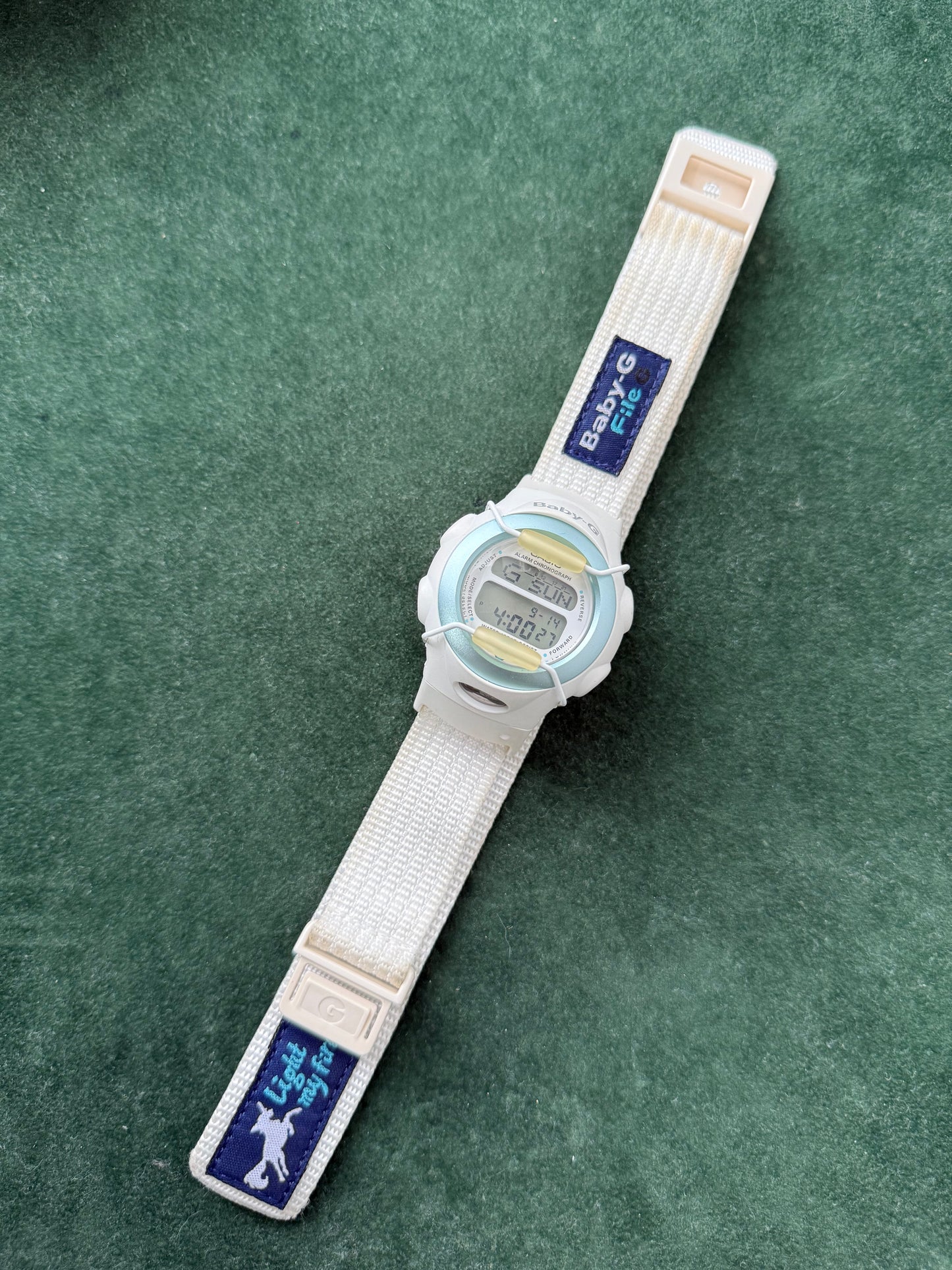 Vintage Casio Baby-G BG-097 “Light My Fire” White Digital Watch 1990s