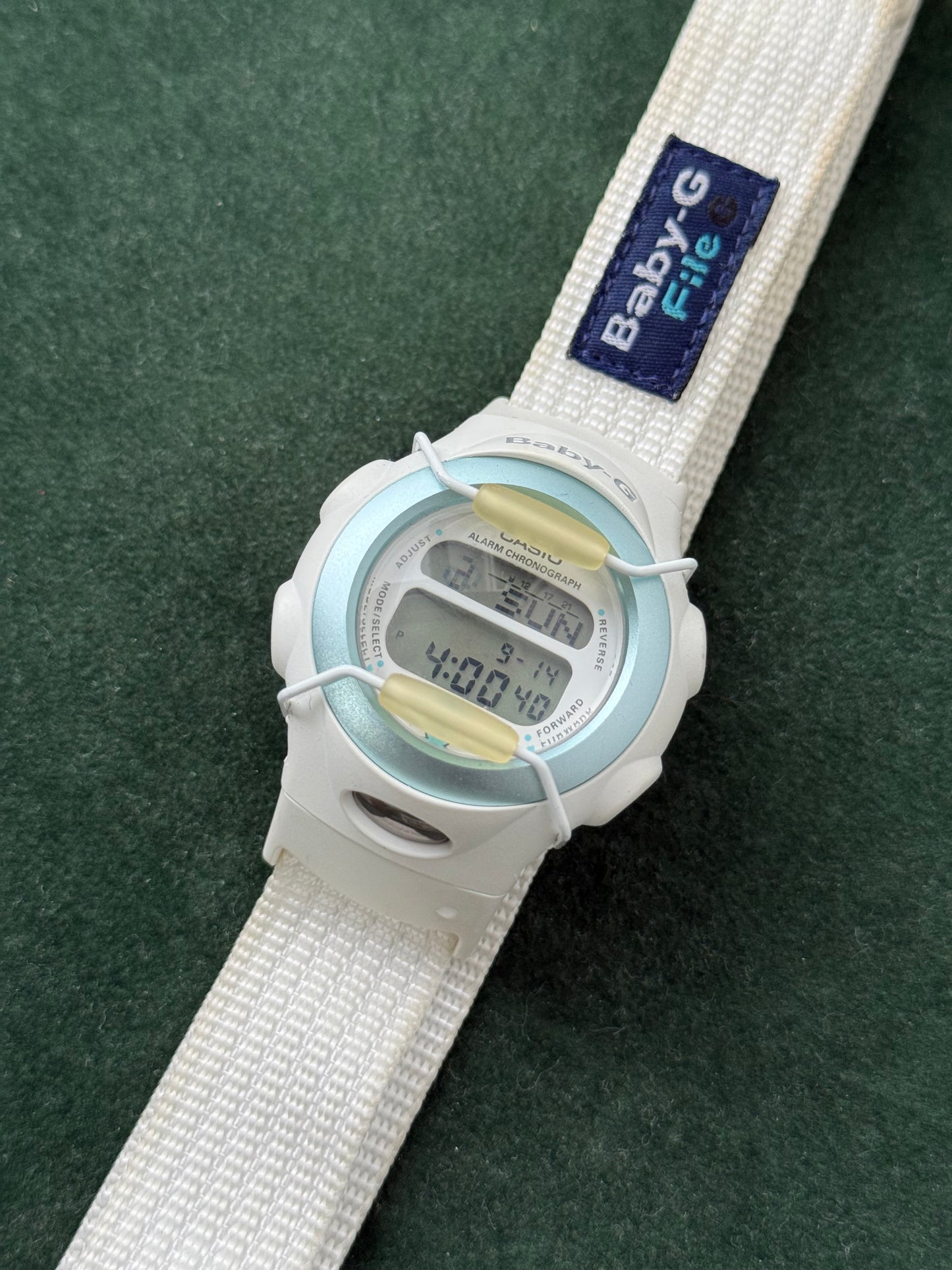 Vintage Casio Baby-G BG-097 “Light My Fire” White Digital Watch 1990s
