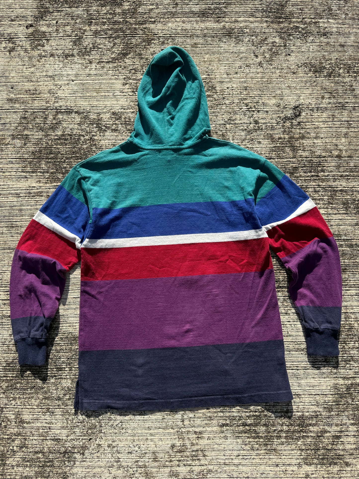 Vintage 90s L.L. Bean Striped Rugby Hoodie Made in USA Pullover