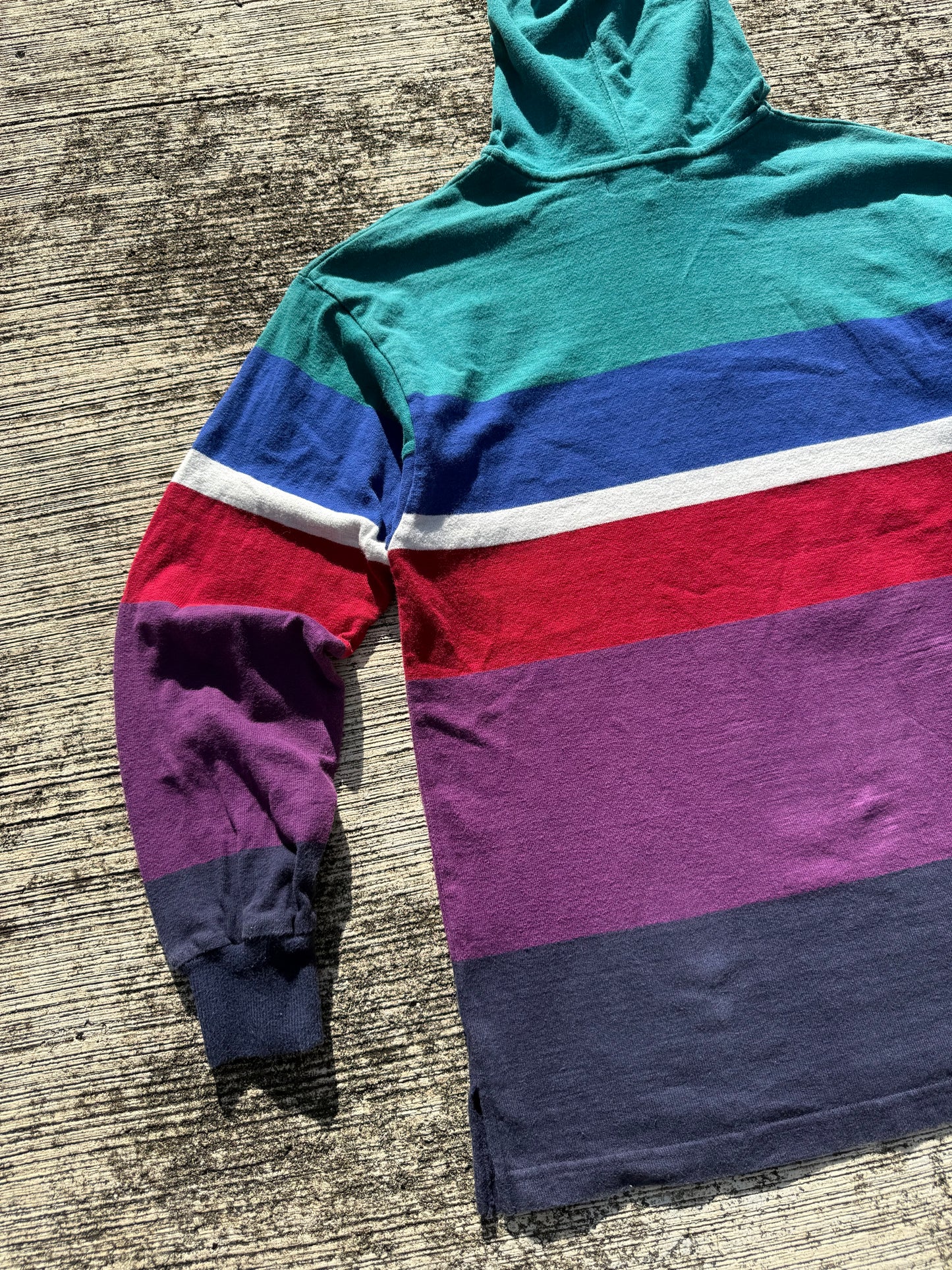 Vintage 90s L.L. Bean Striped Rugby Hoodie Made in USA Pullover