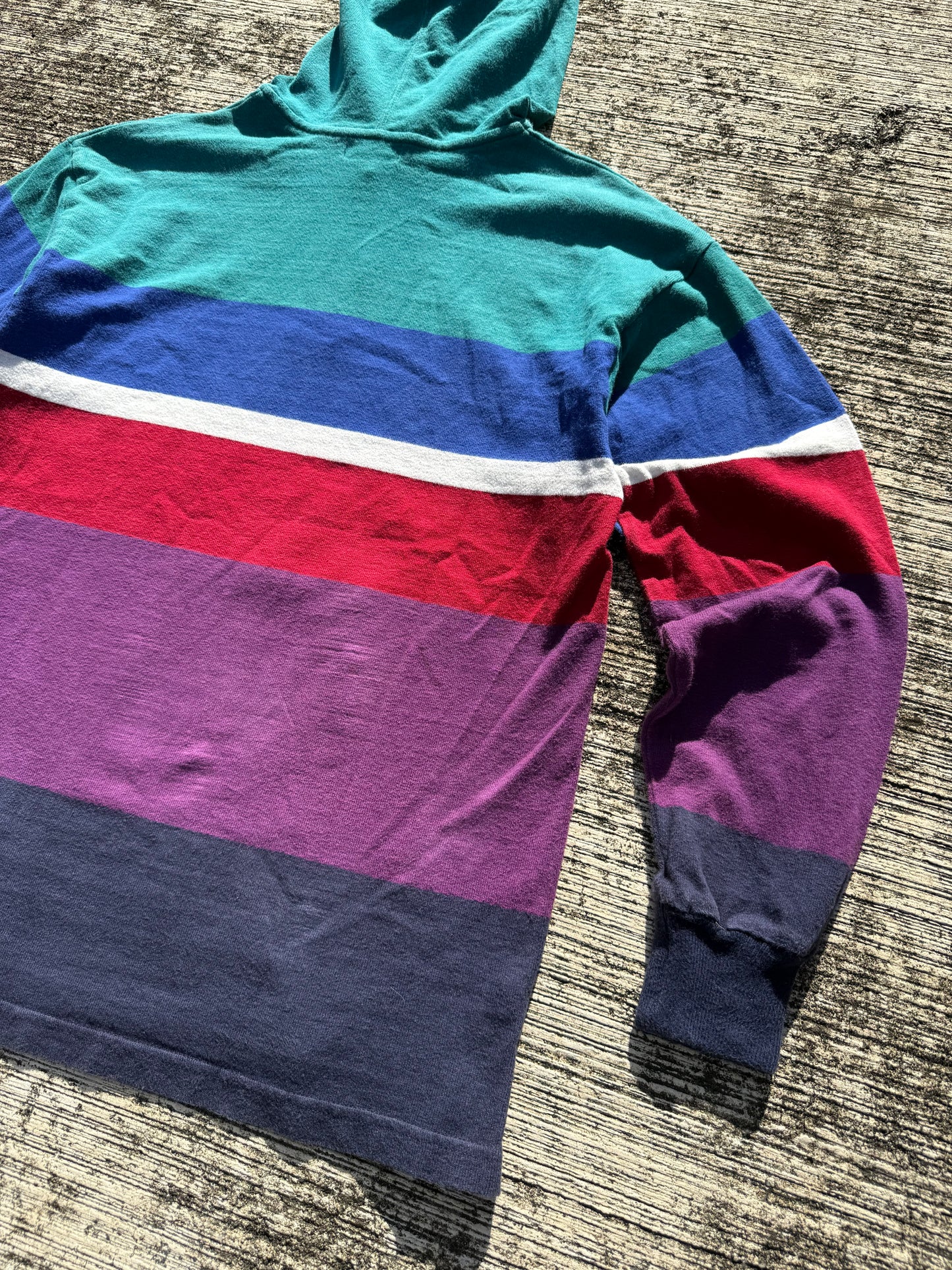 Vintage 90s L.L. Bean Striped Rugby Hoodie Made in USA Pullover