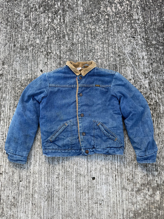 Vintage 70s–80s Maverick Sherpa Denim Jacket – Youth Size 14 – Corduroy Collar