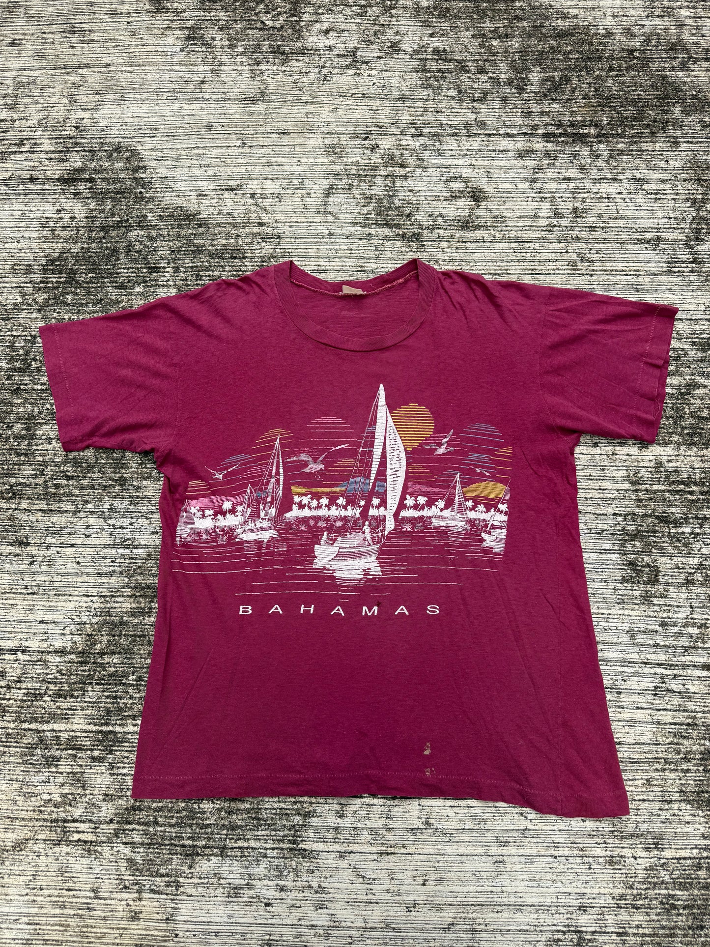Vintage Bahamas Sailing Sunset T-Shirt 80s Paper Thin Single Stitch