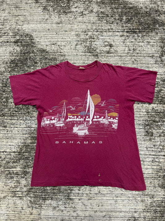 Vintage Bahamas Sailing Sunset T-Shirt 80s Paper Thin Single Stitch