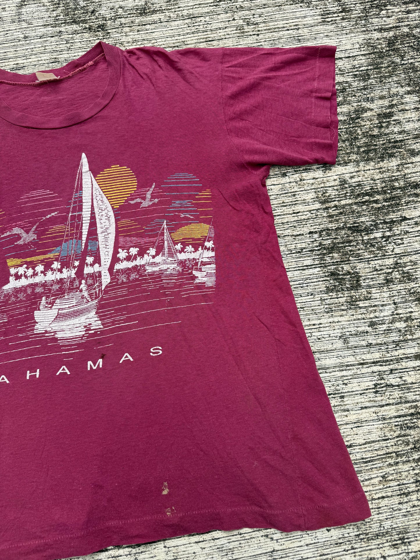 Vintage Bahamas Sailing Sunset T-Shirt 80s Paper Thin Single Stitch