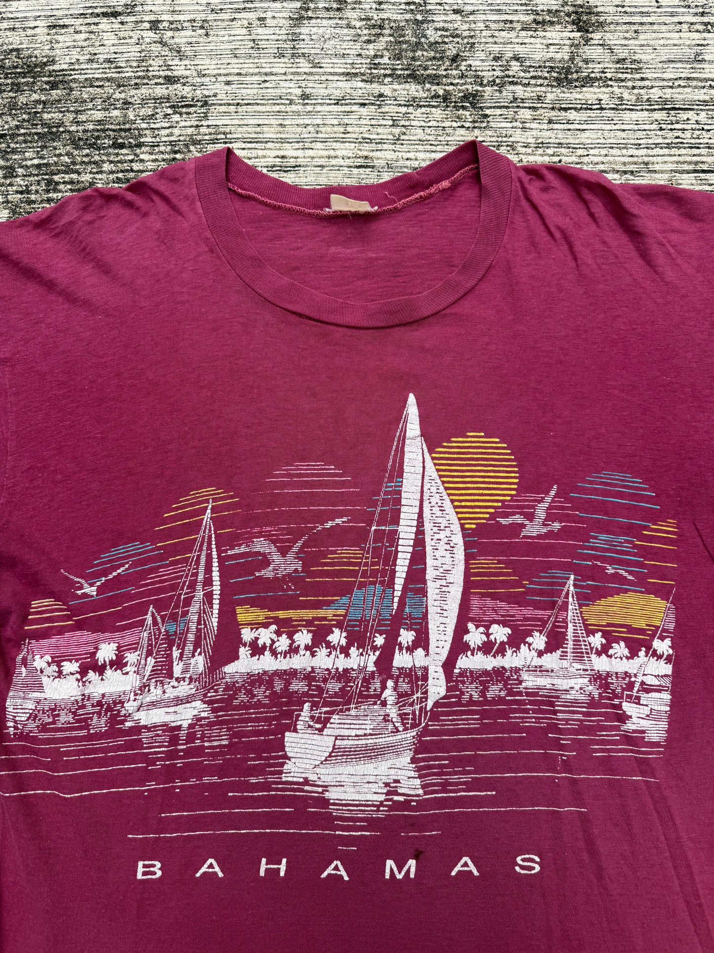 Vintage Bahamas Sailing Sunset T-Shirt 80s Paper Thin Single Stitch