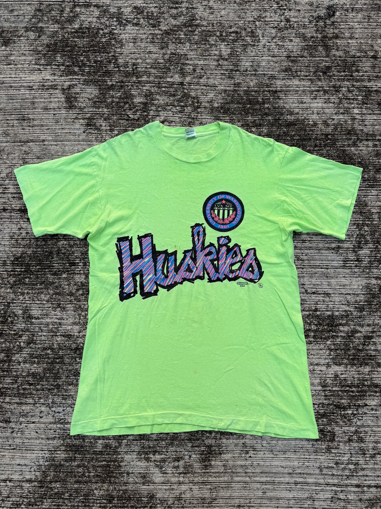 Vintage 1989 University of Washington Huskies Neon Tee