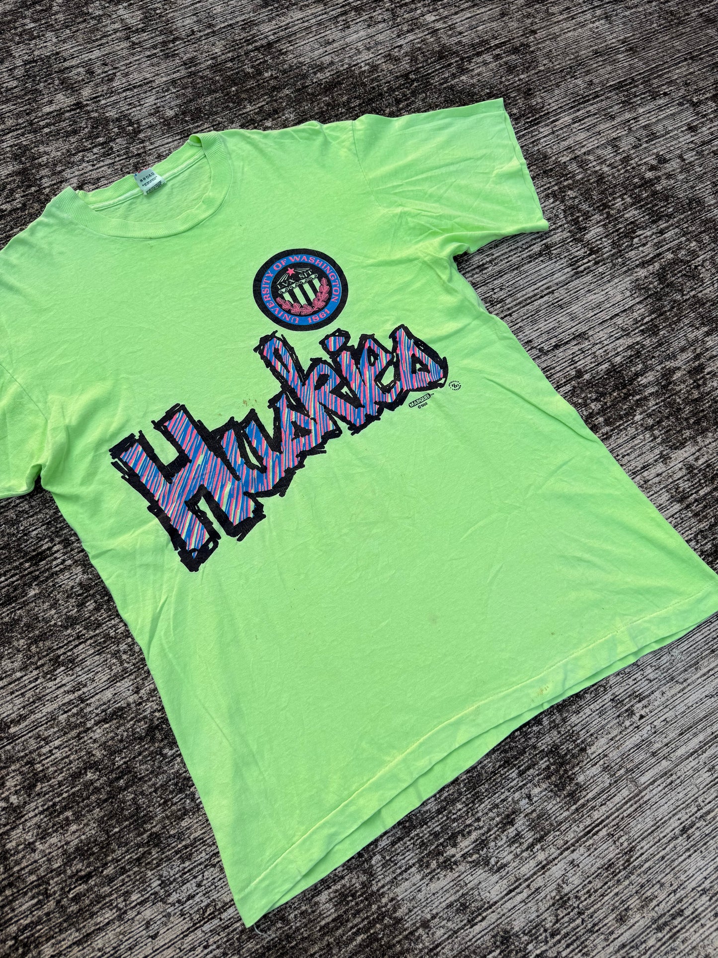 Vintage 1989 University of Washington Huskies Neon Tee