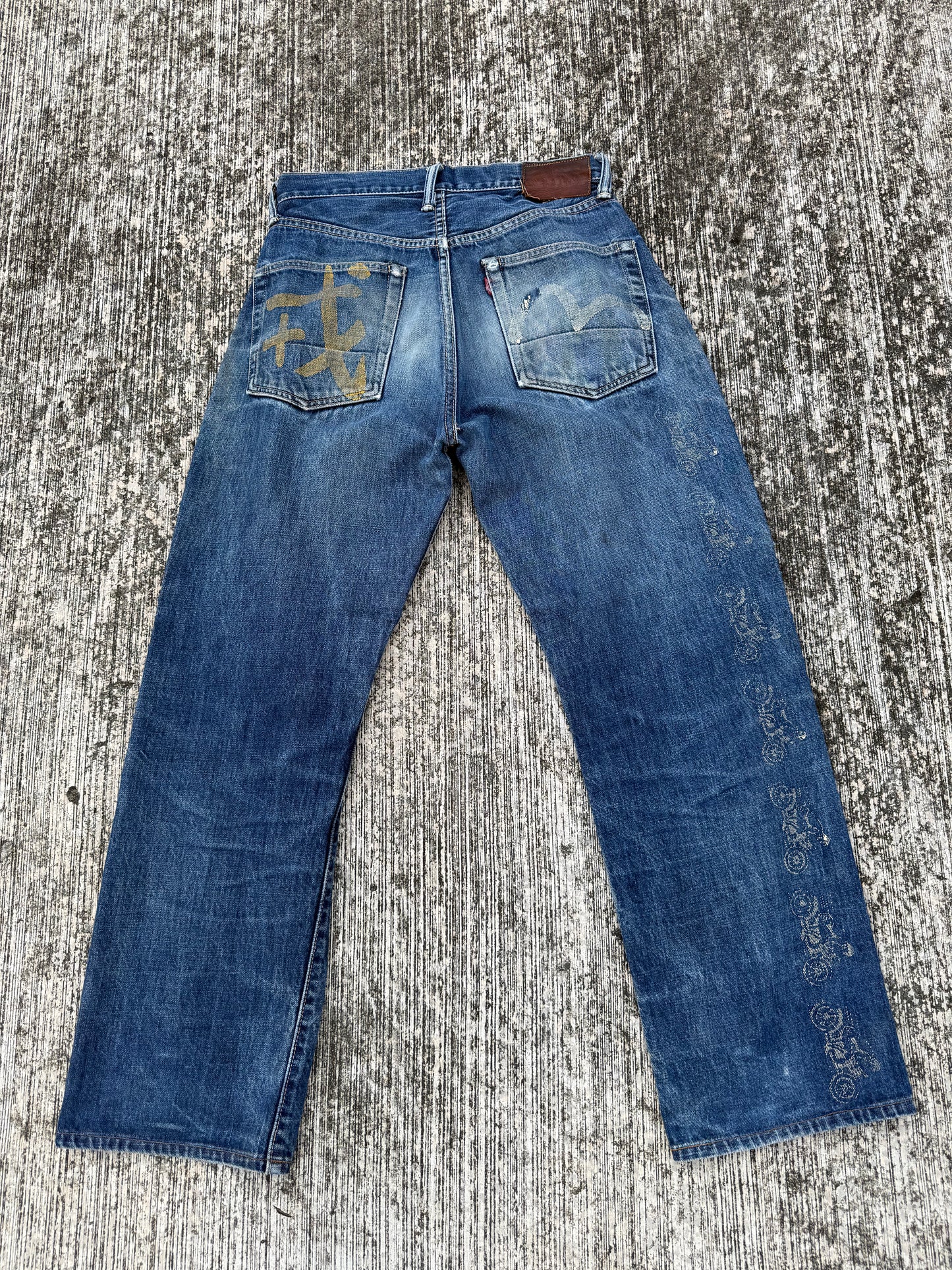 Vintage Evisu Japan Selvedge Jeans w/ Kanji & Motorcycle Print (2000s Special Edition)