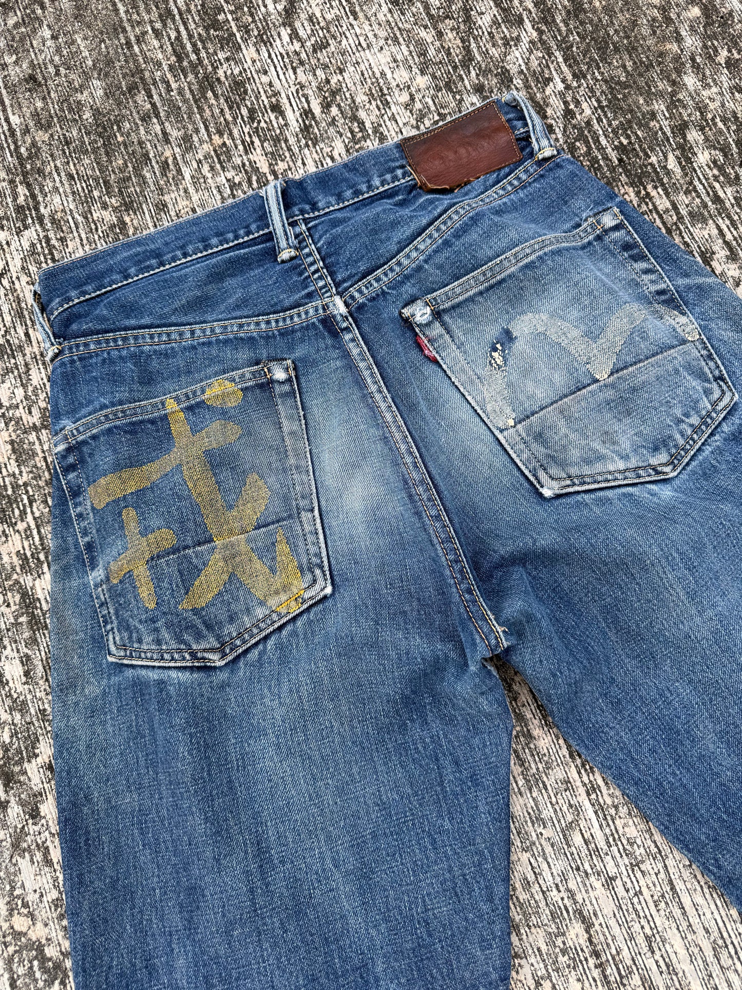 Vintage Evisu Japan Selvedge Jeans w/ Kanji & Motorcycle Print (2000s Special Edition)