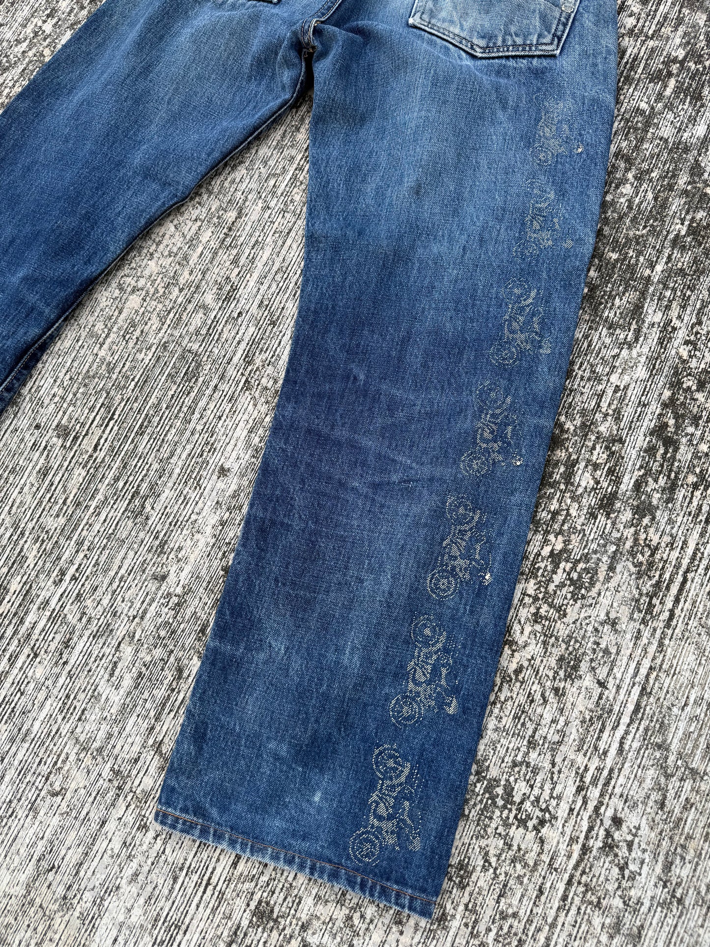 Vintage Evisu Japan Selvedge Jeans w/ Kanji & Motorcycle Print (2000s Special Edition)