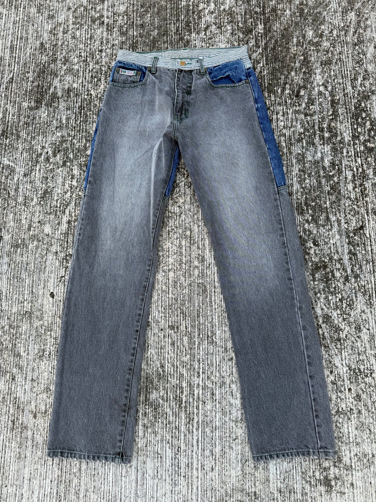 Vintage Cross Colours Patchwork Contrast Panel Jeans (1990s Hip-Hop Streetwear)