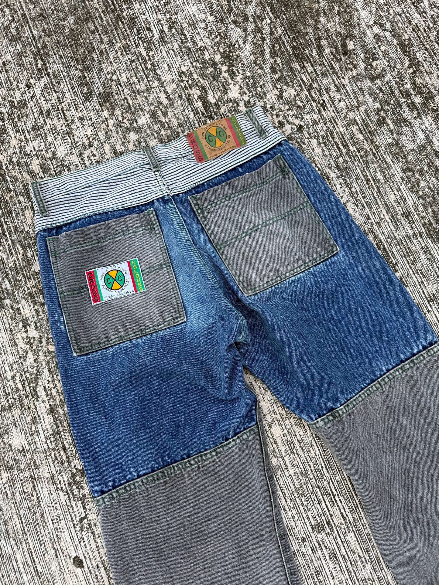 Vintage Cross Colours Patchwork Contrast Panel Jeans (1990s Hip-Hop Streetwear)