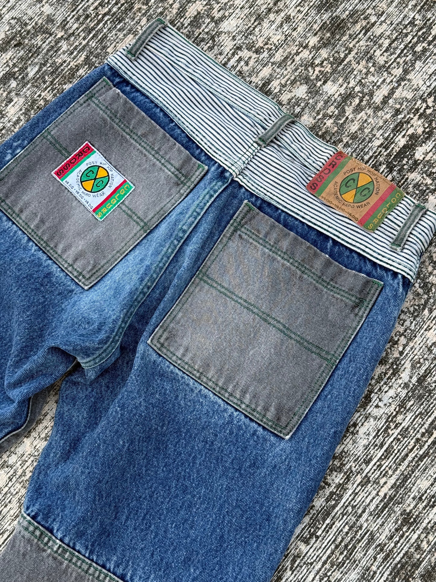 Vintage Cross Colours Patchwork Contrast Panel Jeans (1990s Hip-Hop Streetwear)