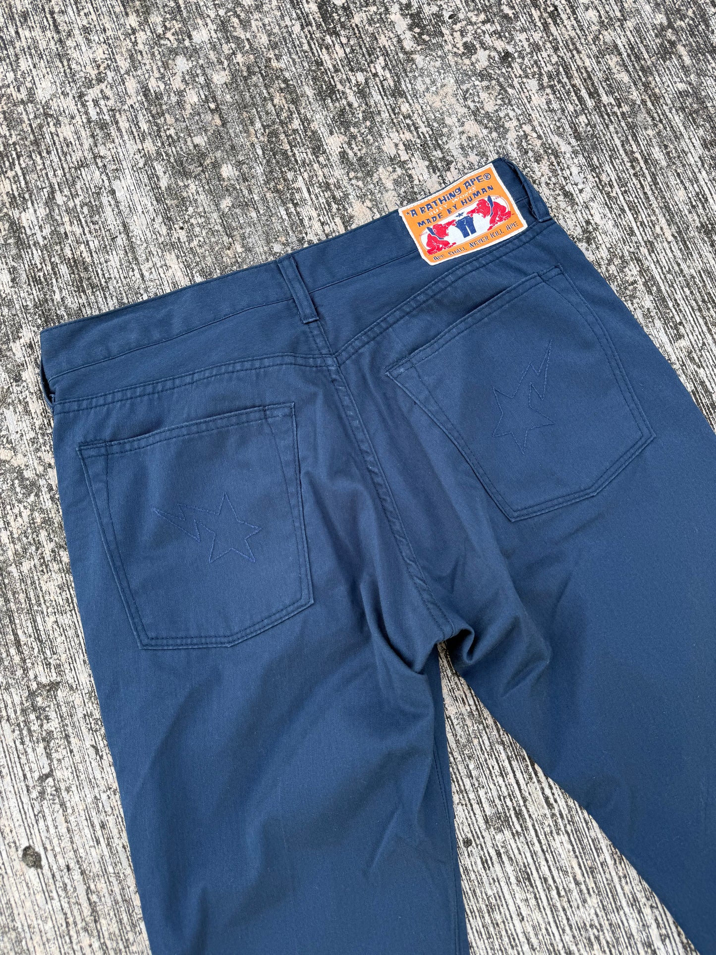 BAPE “Ape Shall Never Kill Ape” Navy Work Pants (Made in Japan, 2000s)