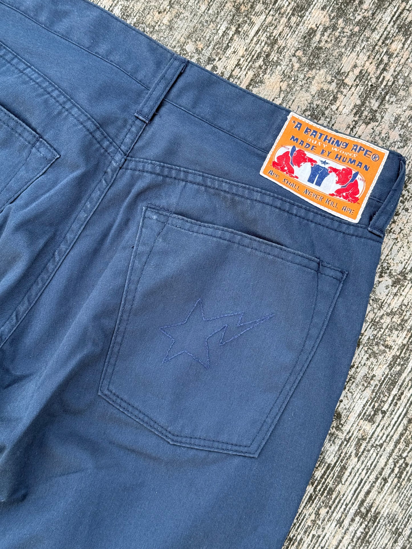 BAPE “Ape Shall Never Kill Ape” Navy Work Pants (Made in Japan, 2000s)