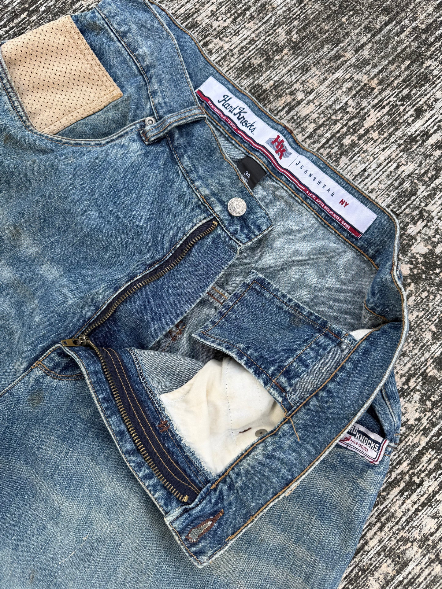 Hard Knocks NY Baggy Jeans w/ Suede Pocket Panels (2000s Streetwear)