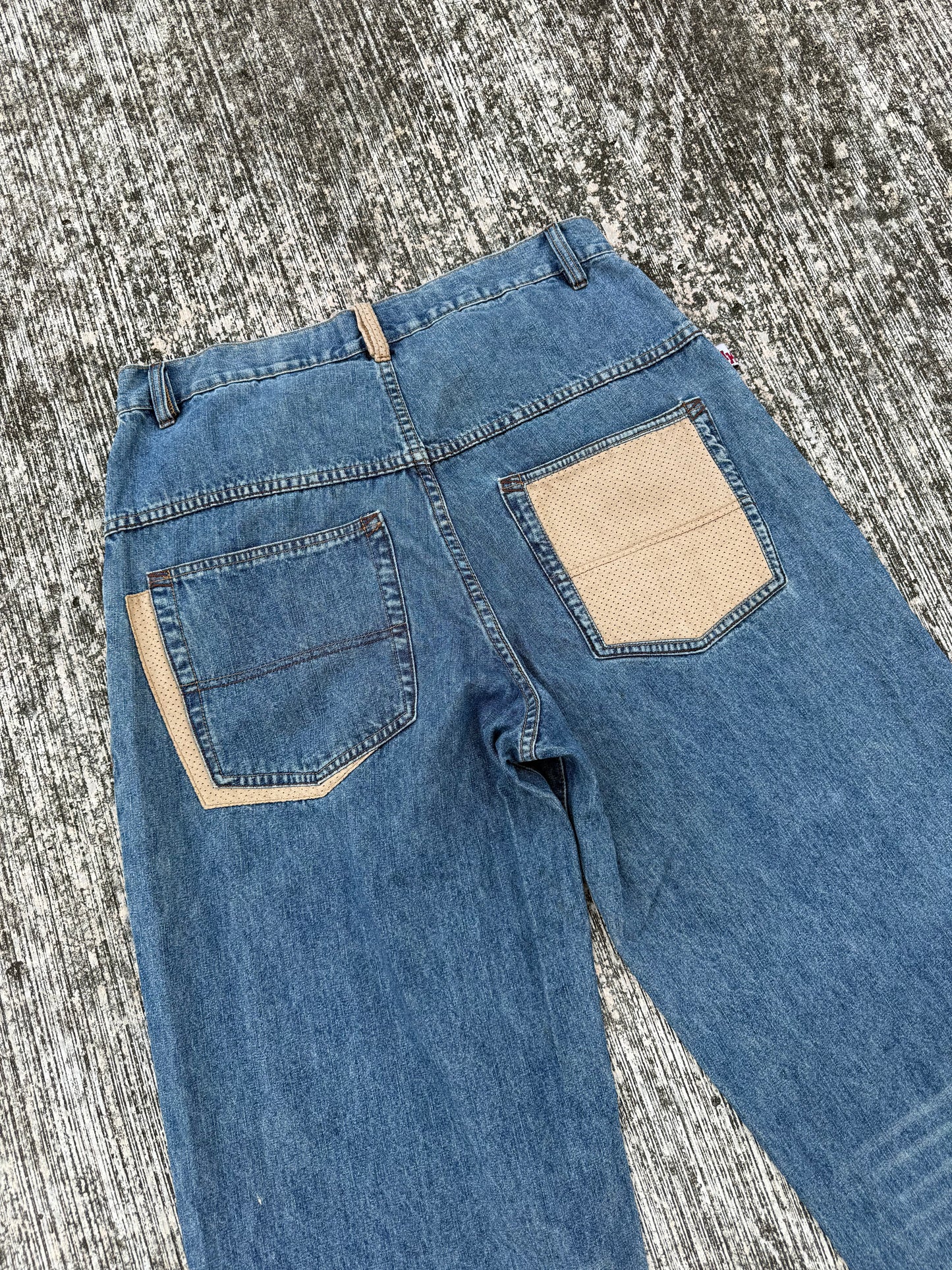 Hard Knocks NY Baggy Jeans w/ Suede Pocket Panels (2000s Streetwear)