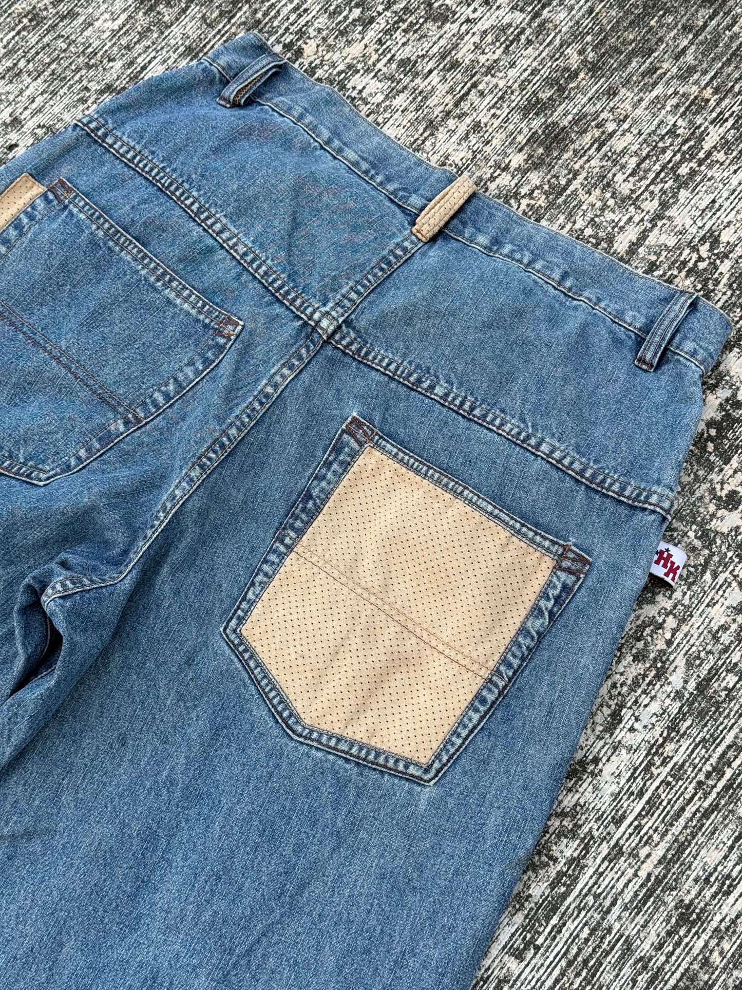 Hard Knocks NY Baggy Jeans w/ Suede Pocket Panels (2000s Streetwear)