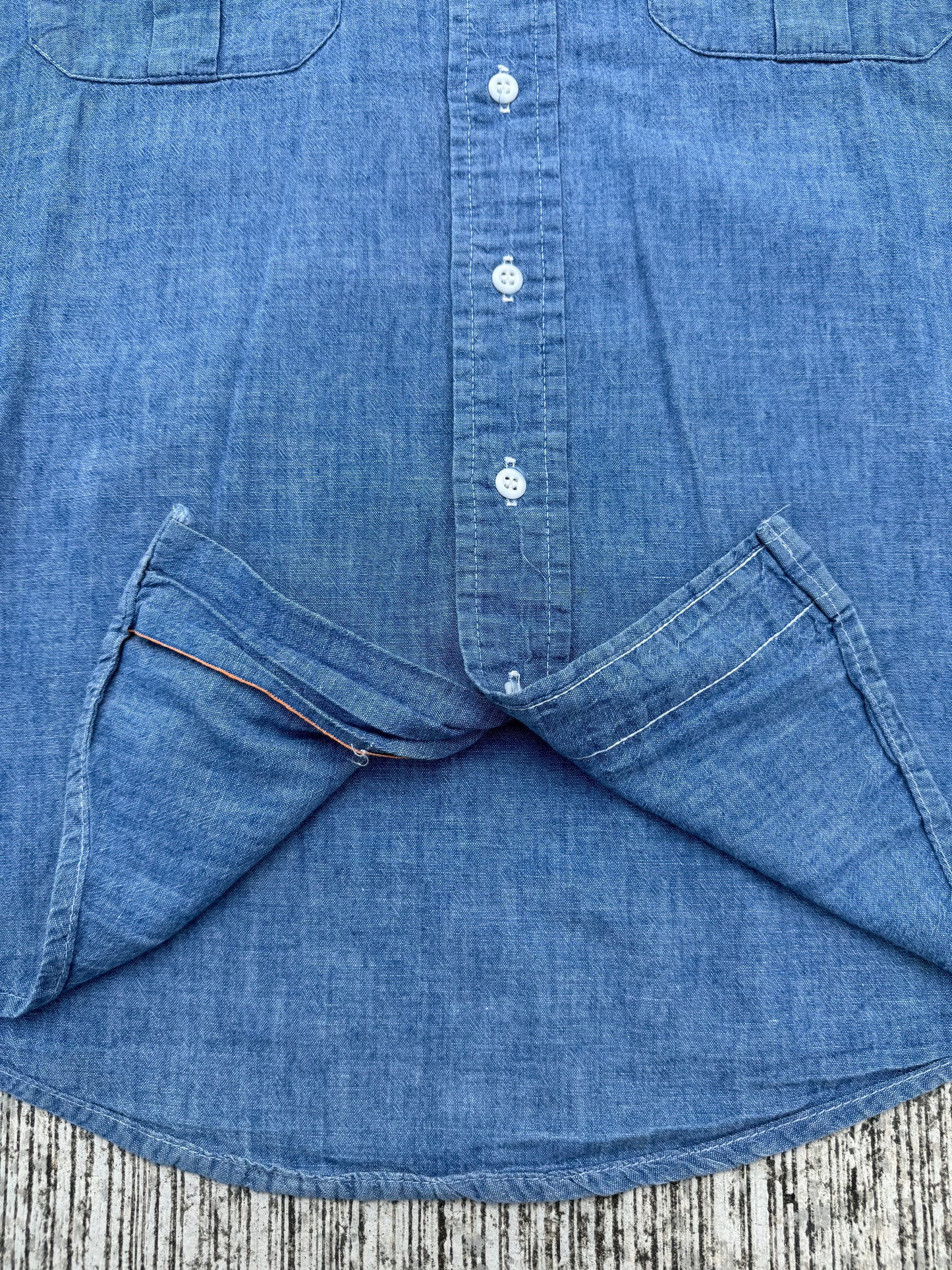 Vintage Chambray Long Sleeve Work Shirt (1970s–1980s USA Made)