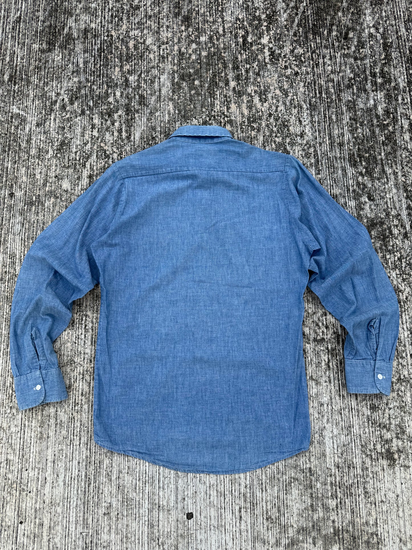 Vintage Chambray Long Sleeve Work Shirt (1970s–1980s USA Made)