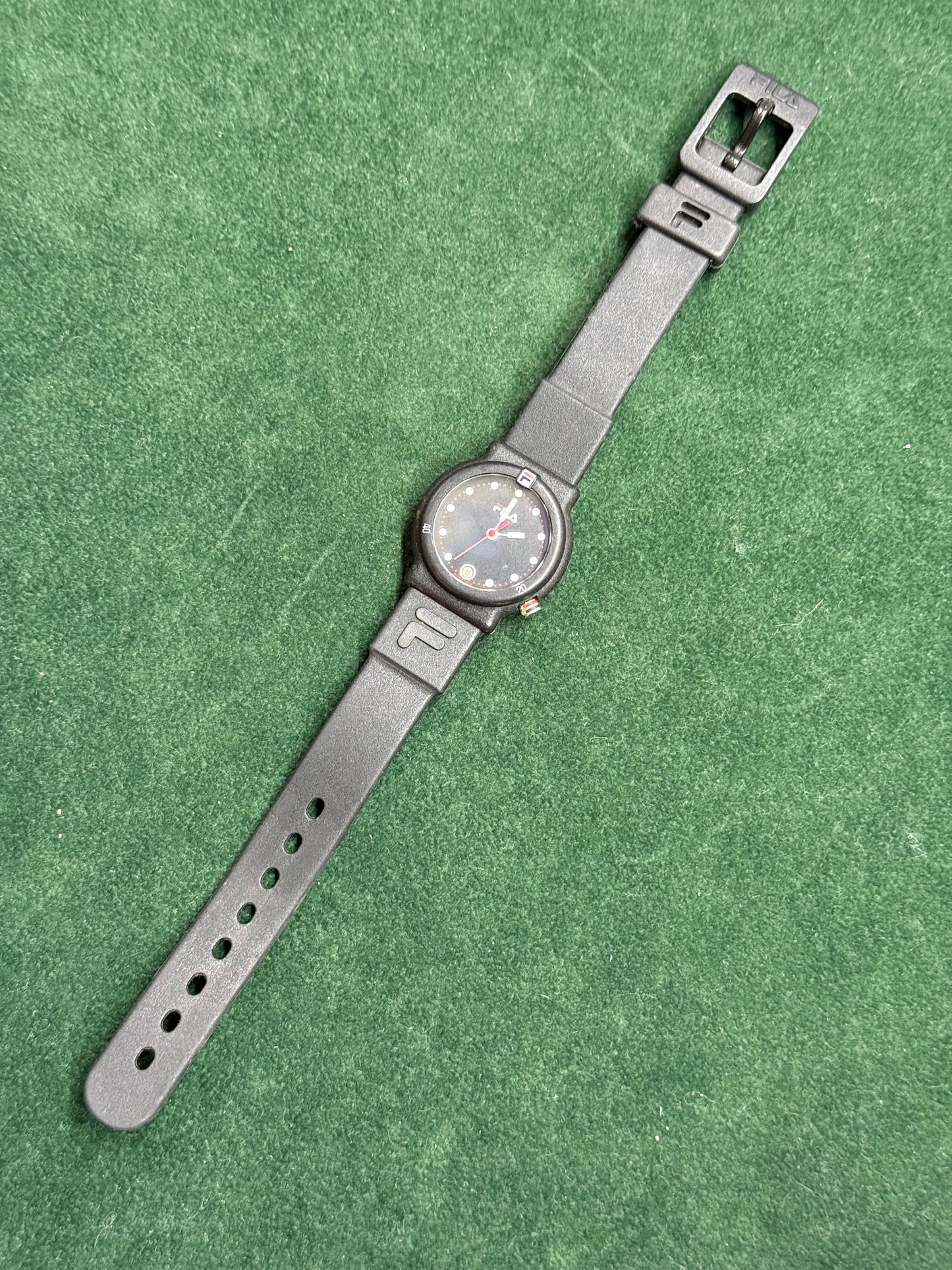 Vintage Fila Swiss Made Sports Watch Black Resin Quartz 1990s