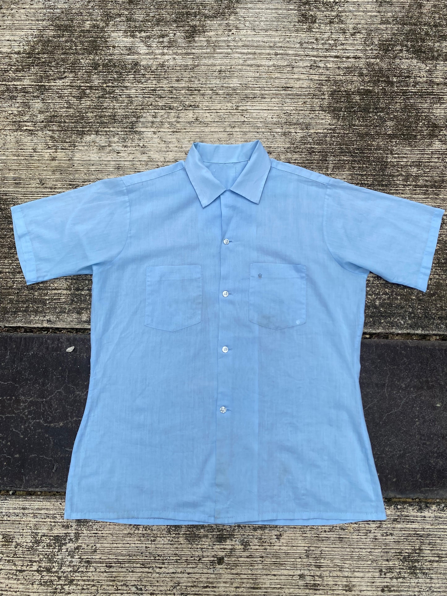 Vintage 70s Sky Blue Short Sleeve Shirt