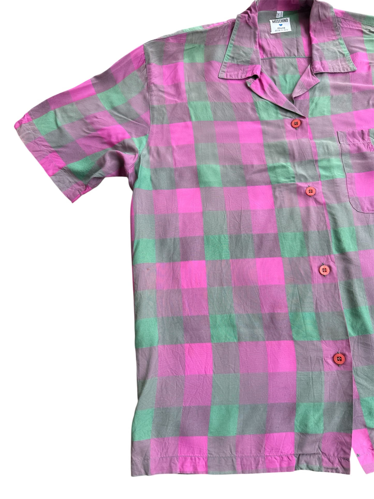 Moschino Pink & Green Check Rayon Shirt