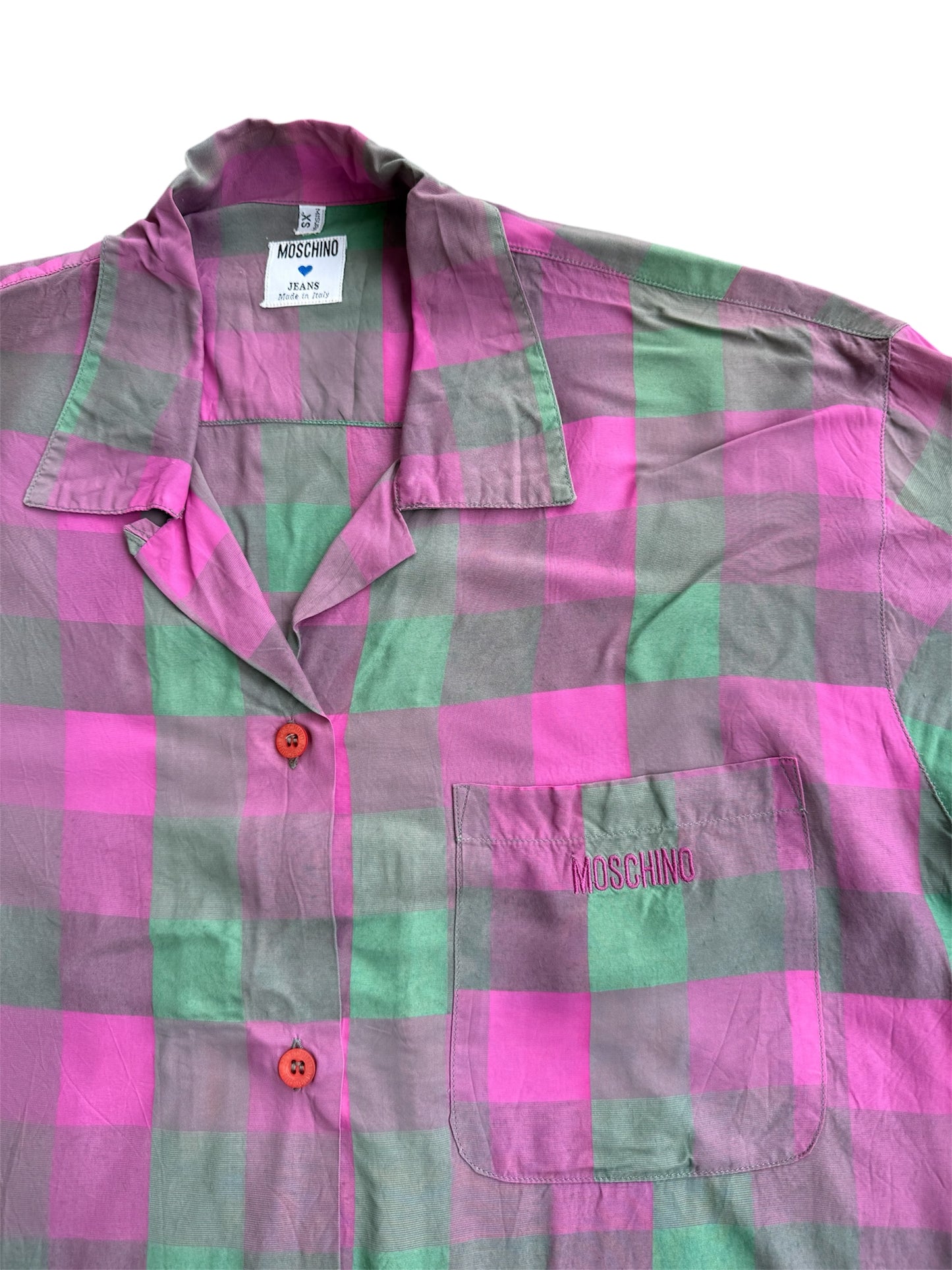 Moschino Pink & Green Check Rayon Shirt