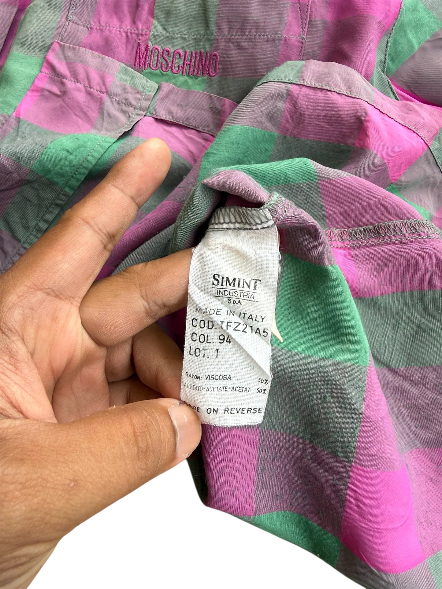 Moschino Pink & Green Check Rayon Shirt