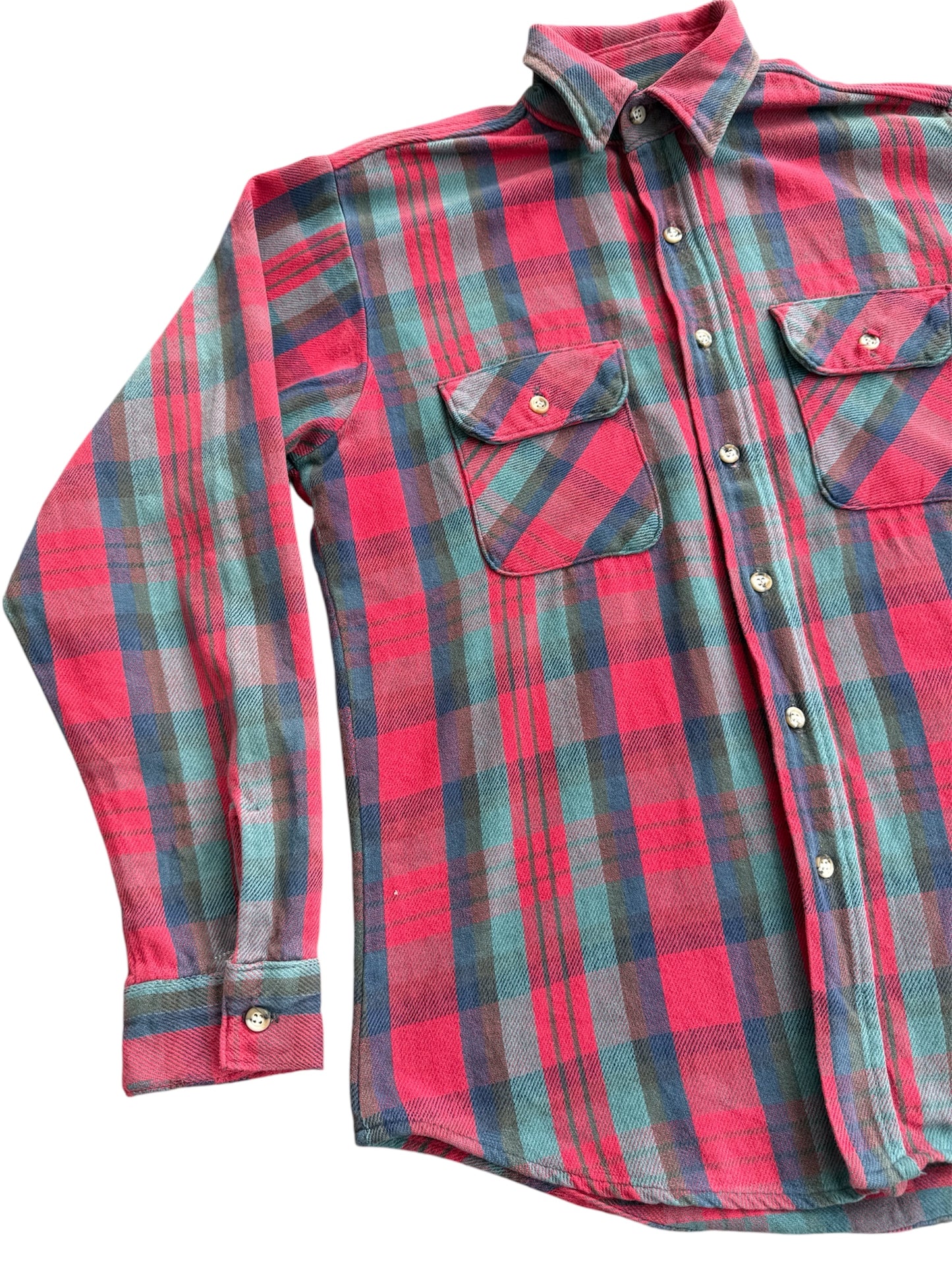 Vintage 1970s-80s Five Brother Red & Teal Heavy Flannel Shirt