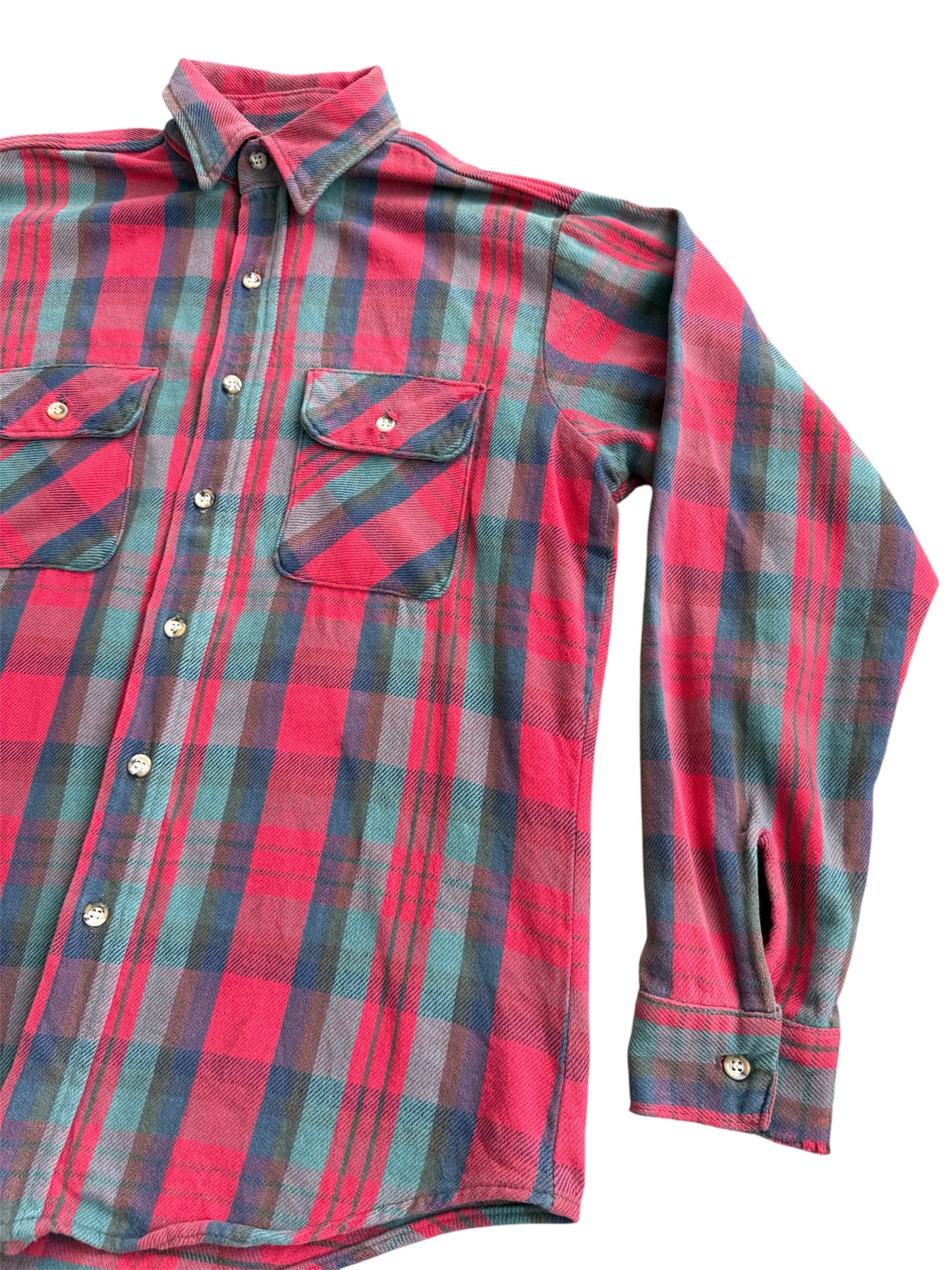 Vintage 1970s-80s Five Brother Red & Teal Heavy Flannel Shirt