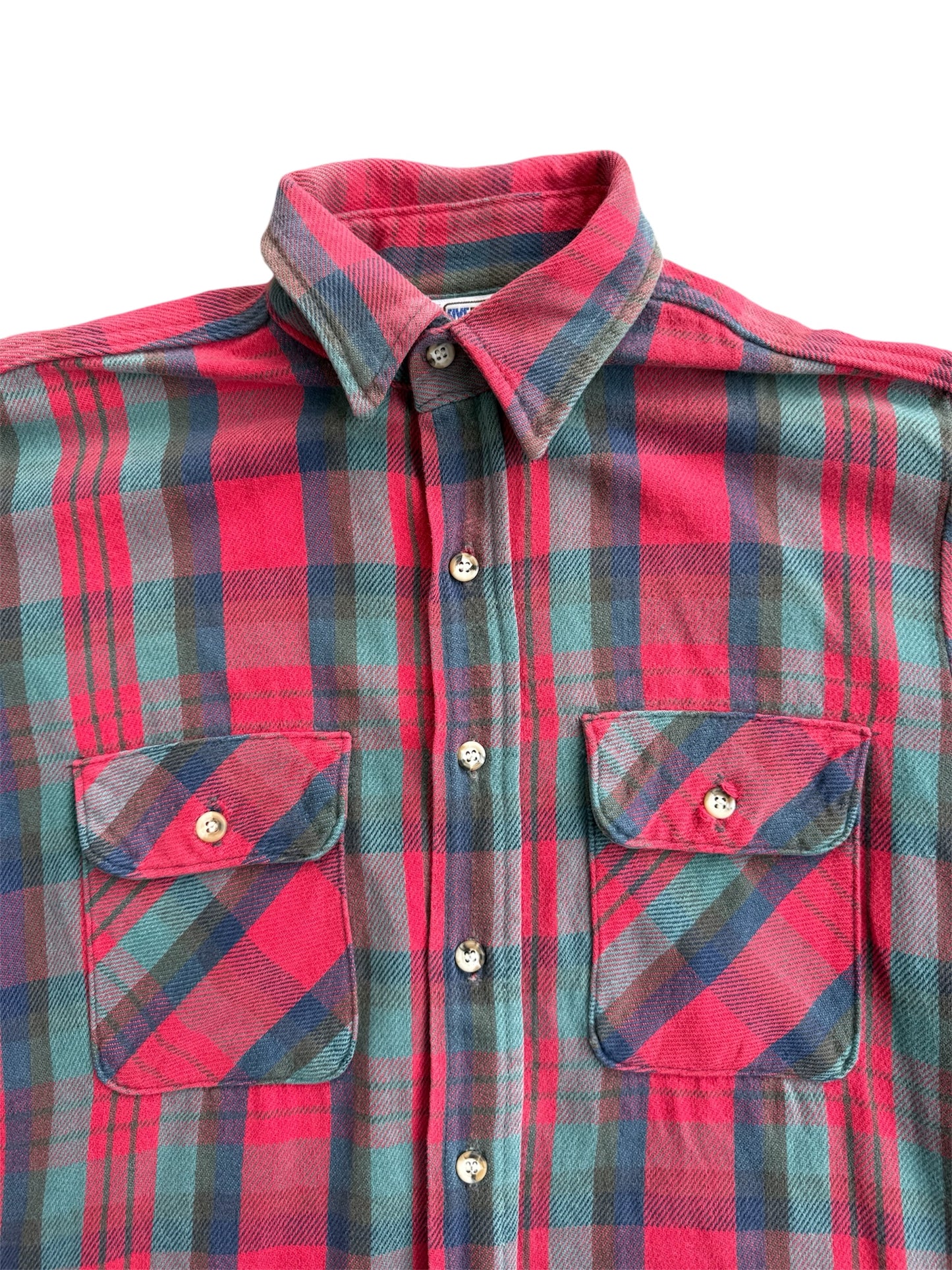 Vintage 1970s-80s Five Brother Red & Teal Heavy Flannel Shirt
