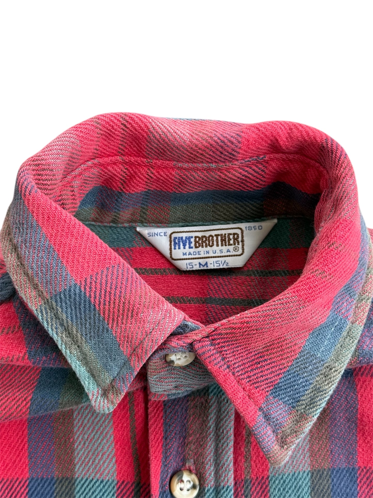 Vintage 1970s-80s Five Brother Red & Teal Heavy Flannel Shirt