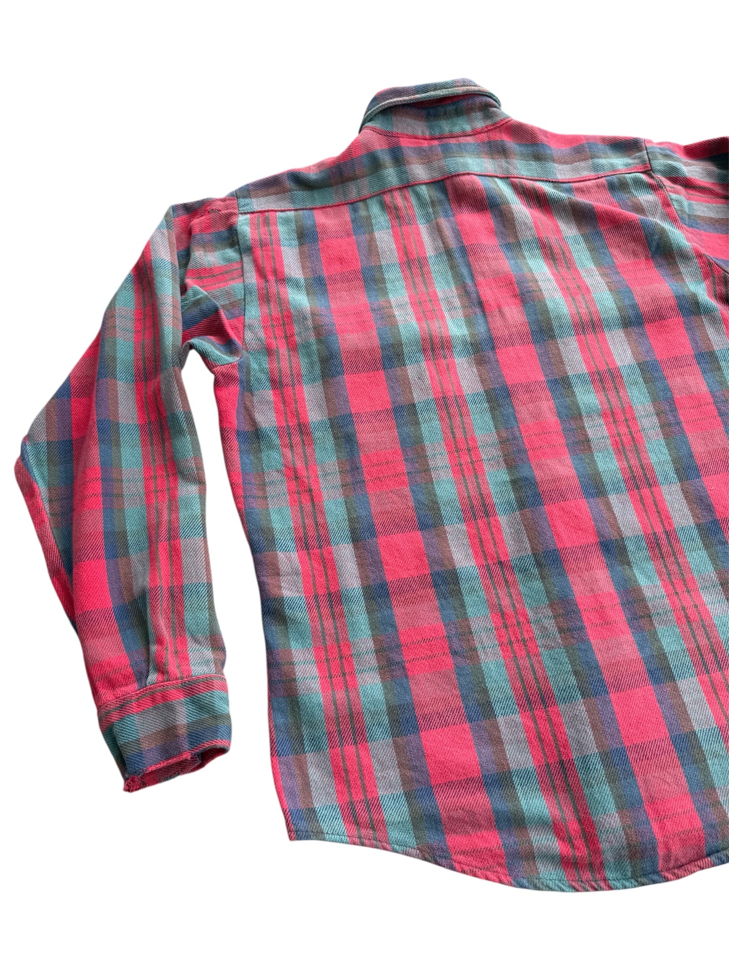 Vintage 1970s-80s Five Brother Red & Teal Heavy Flannel Shirt