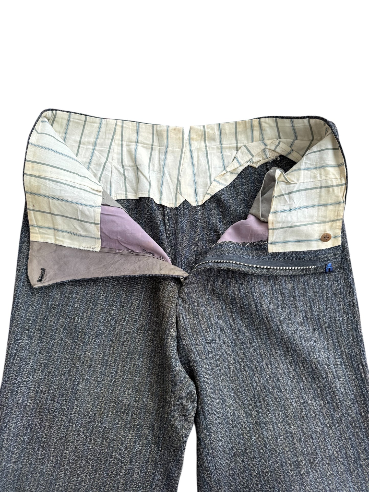 Vintage 1960s European Grey Herringbone Wool Trousers