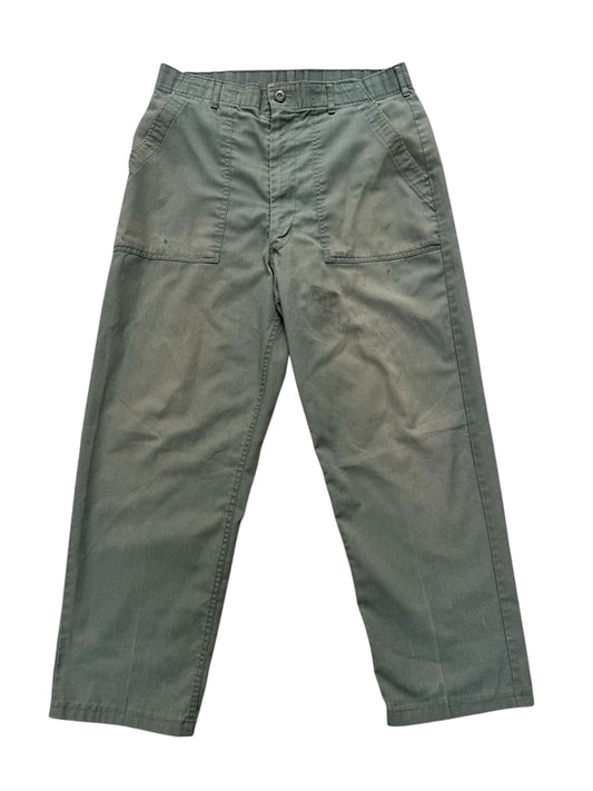Vintage 1960s–1970s Olive Green Cotton Sateen Fatigue Pants