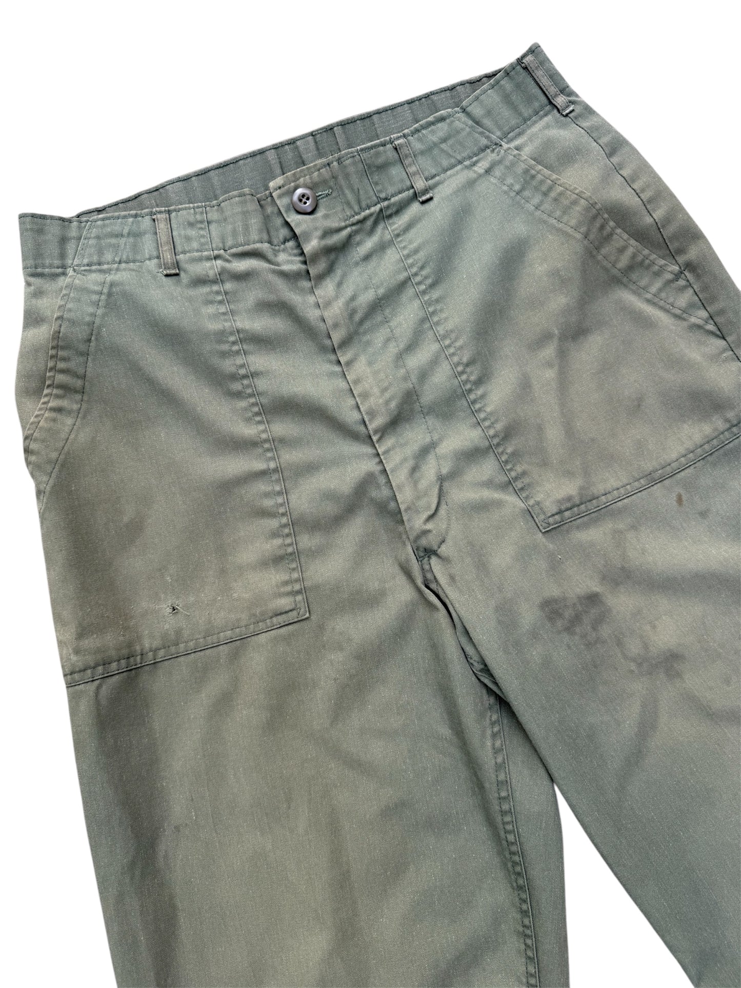 Vintage 1960s–1970s Olive Green Cotton Sateen Fatigue Pants