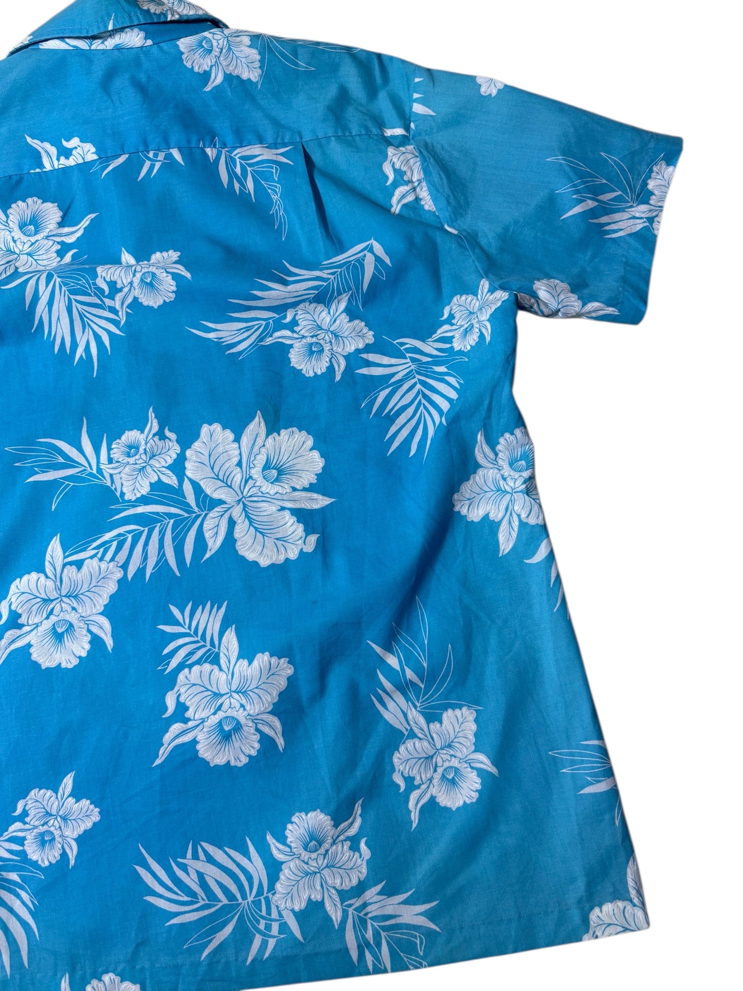 Vintage 1980s–90s Kai Nani Hawaiian Aloha Shirt Blue Floral Made in Hawaii