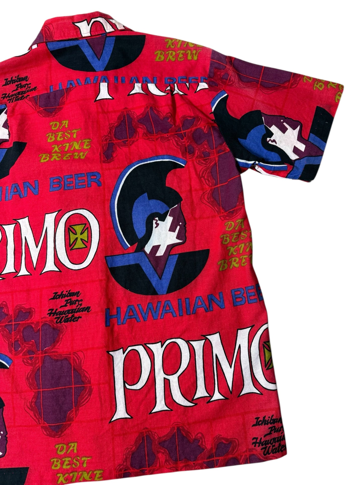 Vintage 1970s Hawaiian Holidays “Primo Beer” Aloha Shirt All-Over Print Made in Hawaii