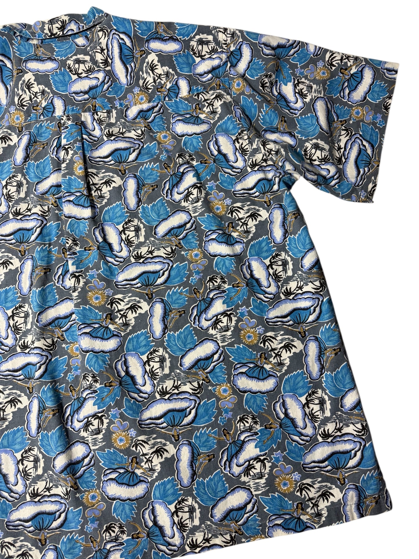 Vintage 80s–90s The Men’s Store at Sears Hawaiian Aloha Shirt Blue Hula Print Made in USA